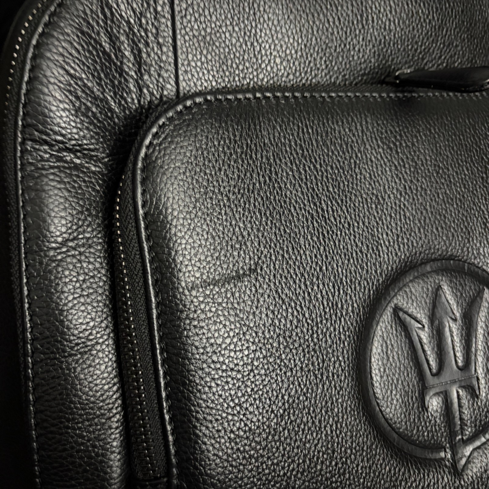 Maserati Leather Backpack with Laptop Sleeve Black Pebbled