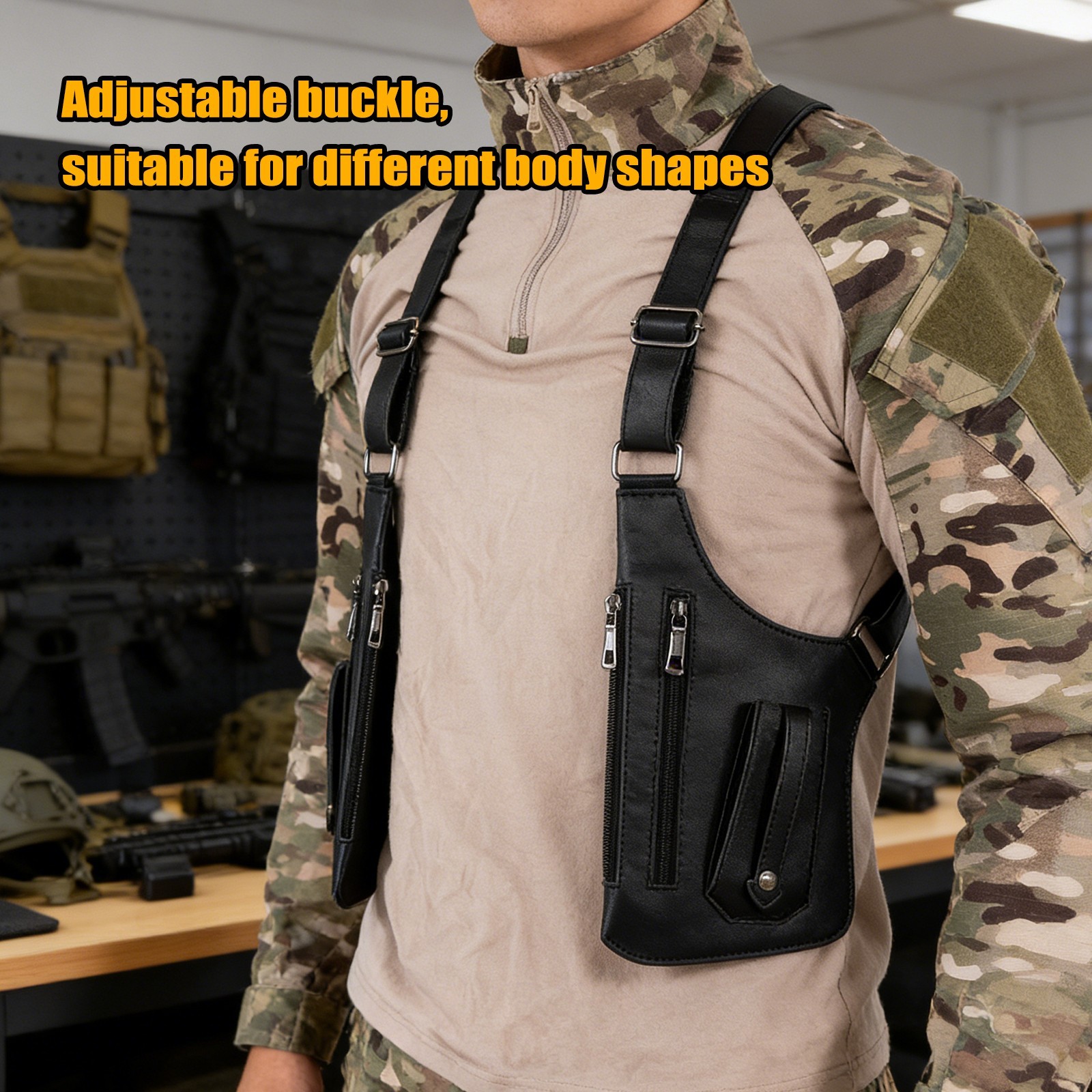 Men Double Shoulder Underarm Bag Anti Theft Holster PU Leather Travel Chest Bag