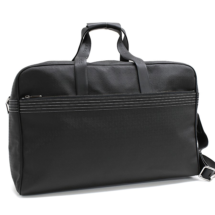 LOEWE Repeat Anagram Duffle Bag Traveling bag Black Leather Purse T10L