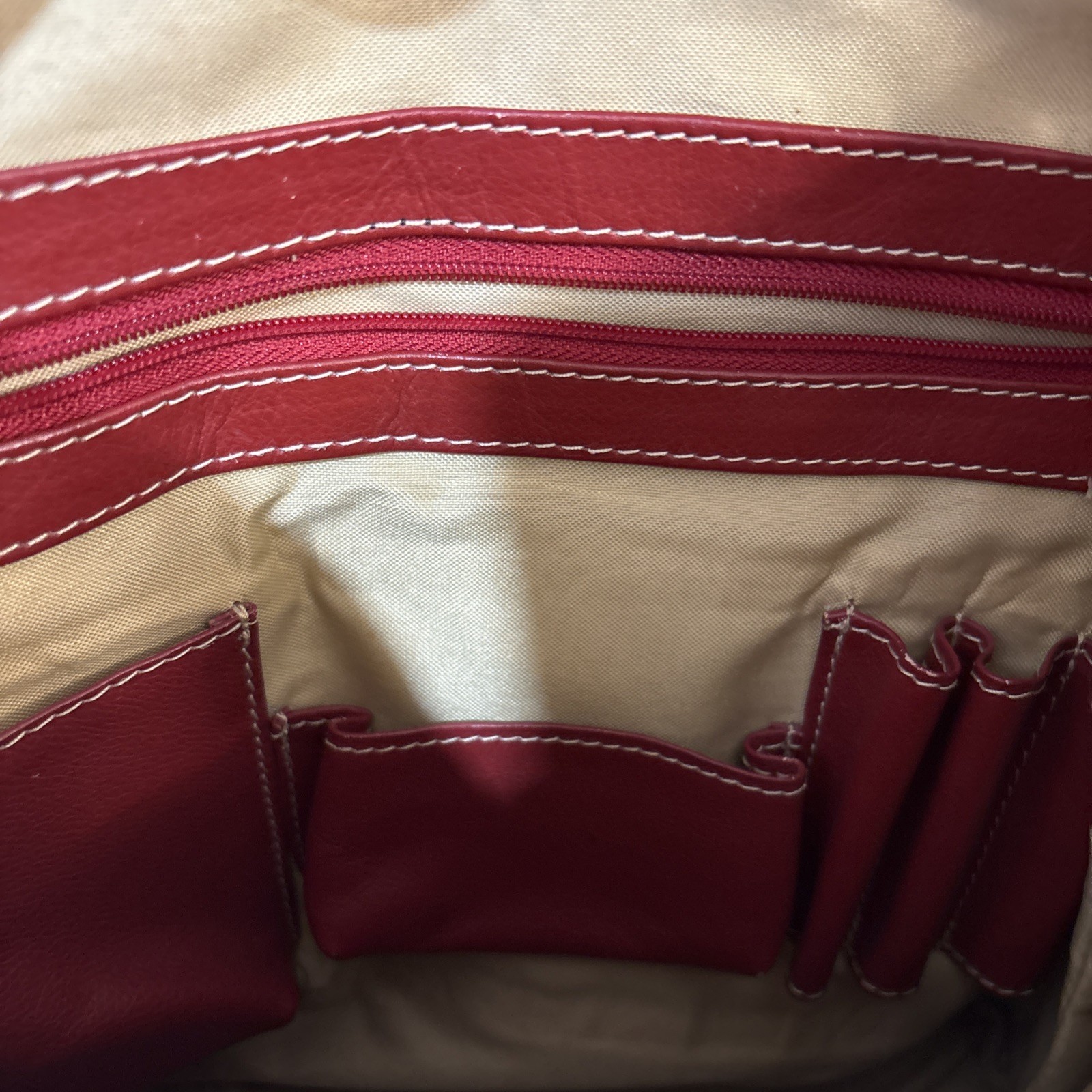Piel Genuine Leather Red Backpack Purse With Straps Buckle Snap Closure.