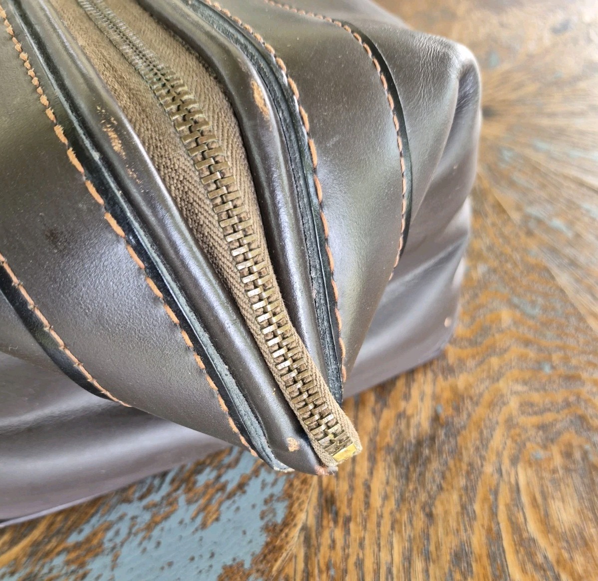 Vintage Buxton Leather Dopp Kit Dark Brown Shaving Toiletry Travel Bag