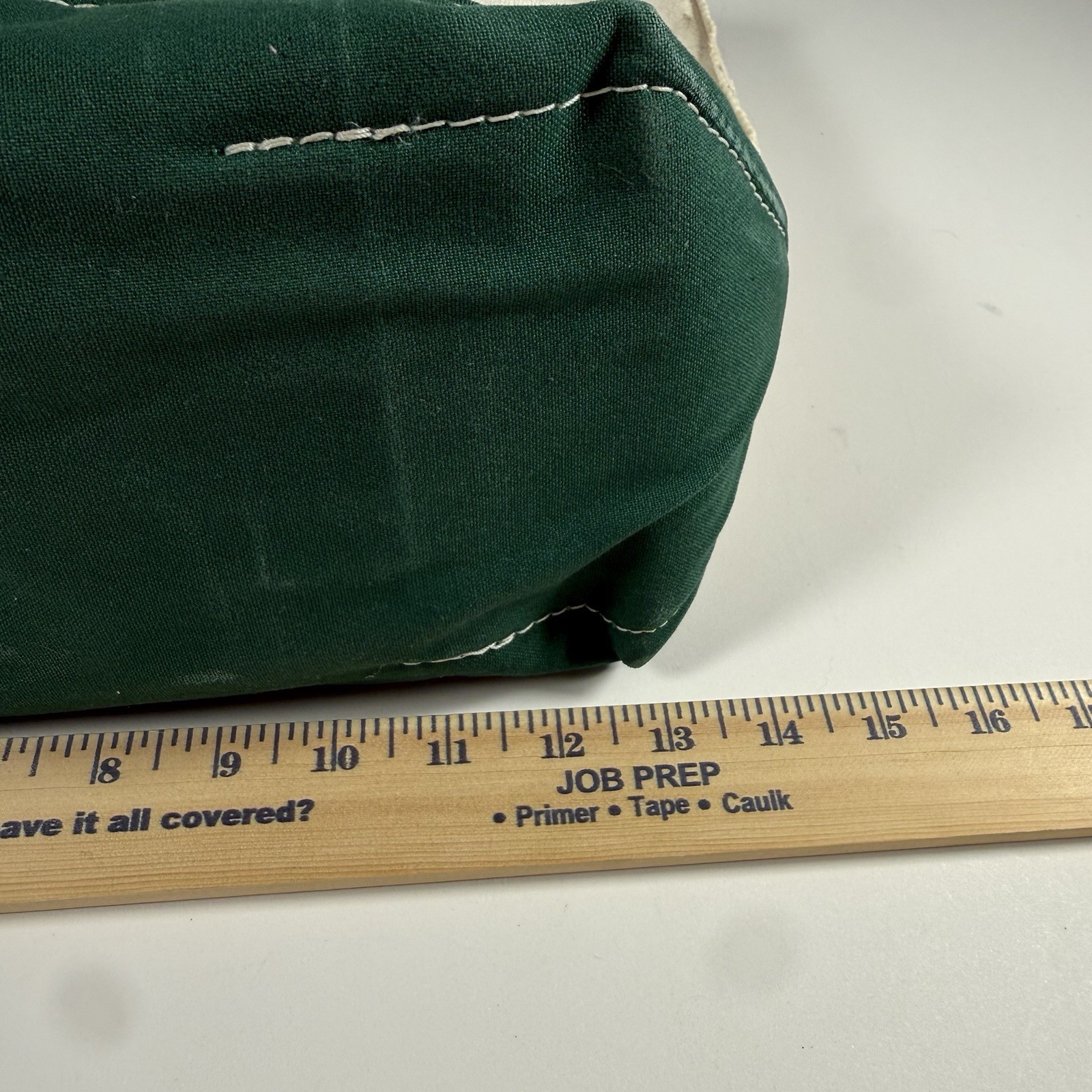 LL Bean Boat and Tote Canvas Bag 12.5″ 5.5″ Green White Made In USA Stiff