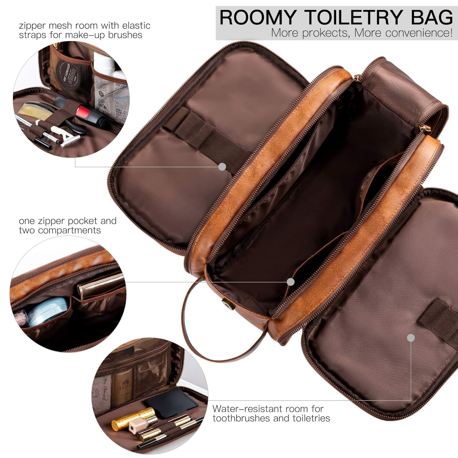 Elviros Toiletry Bag for Men Large Travel Shaving Dopp Kit Organizer PU Leather