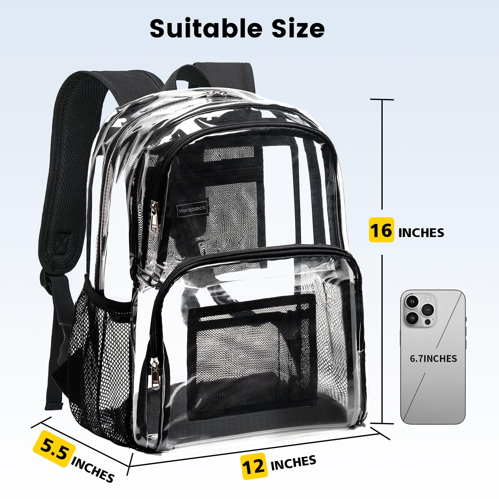 Clear Backpack 16x12x5.5in Heavy Duty Transparent Bag – Padded Straps