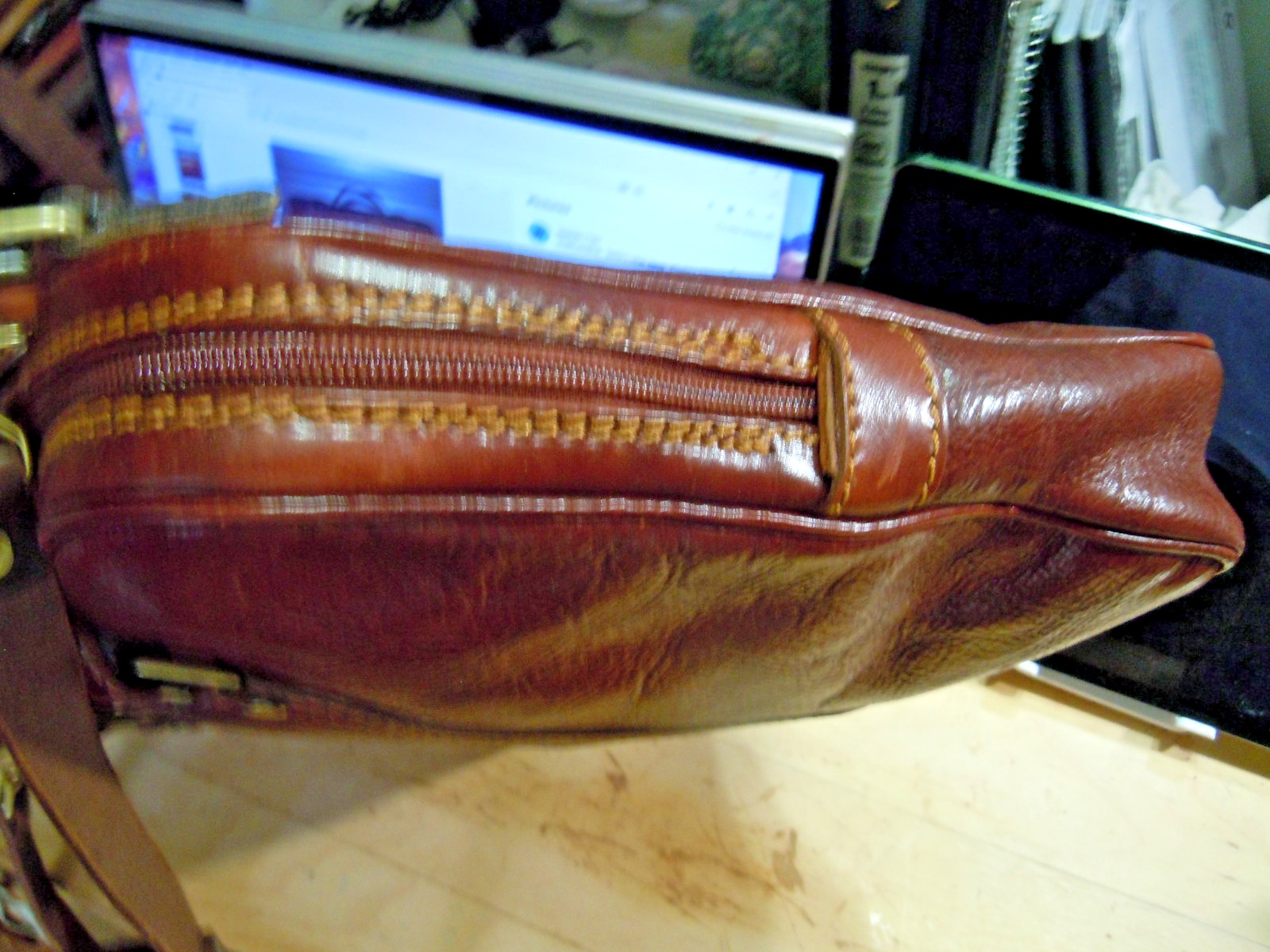 Auth BOSCA Old Leather’ STRINGER U2 BAG Messenger/Briefcase