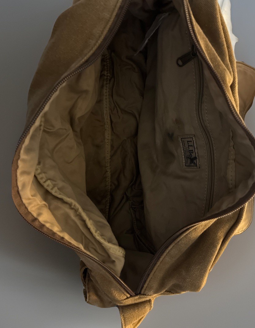 LL Bean VTG Canvas Messenger Flap Field Bag Brown Leather Trim Crossbody
