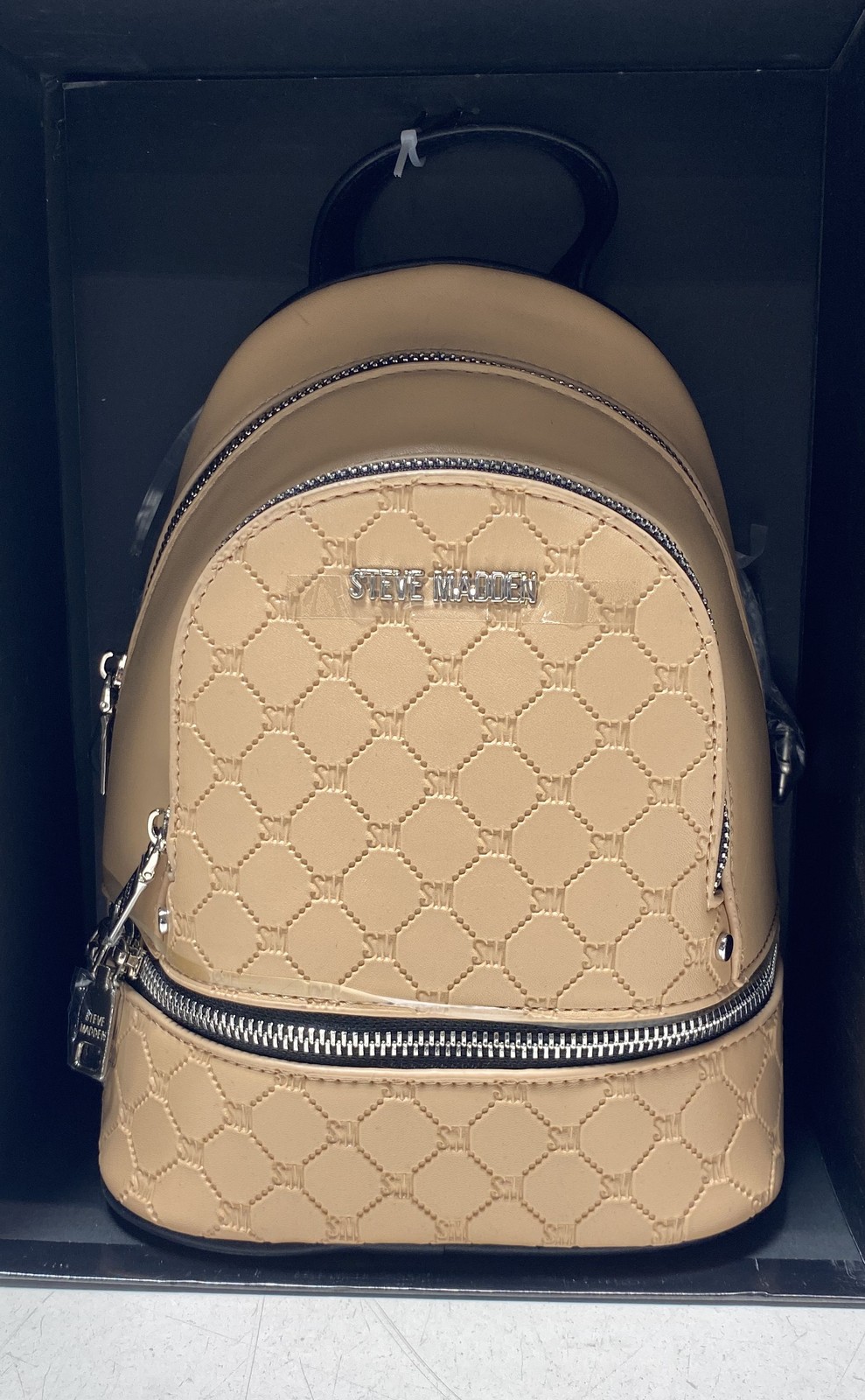 Steve Madden Beige Quilted Monogram Mini Backpack Micro Crossbody 3 Piece Set