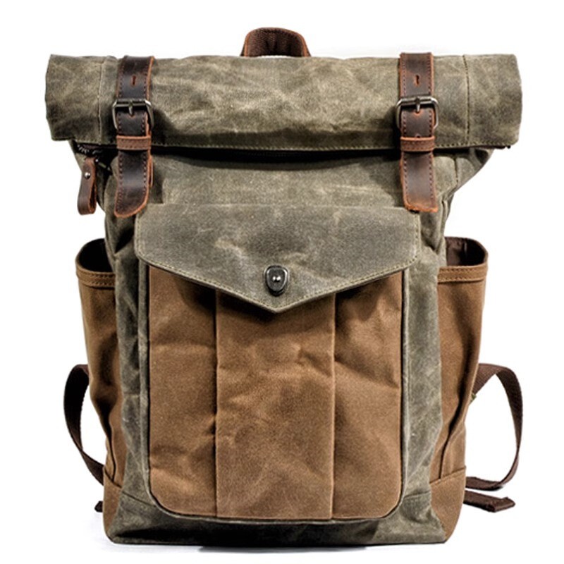 Men Retro Oil Wax Canvas Backpack Shoulder Bag Leisure Travel Knapsack