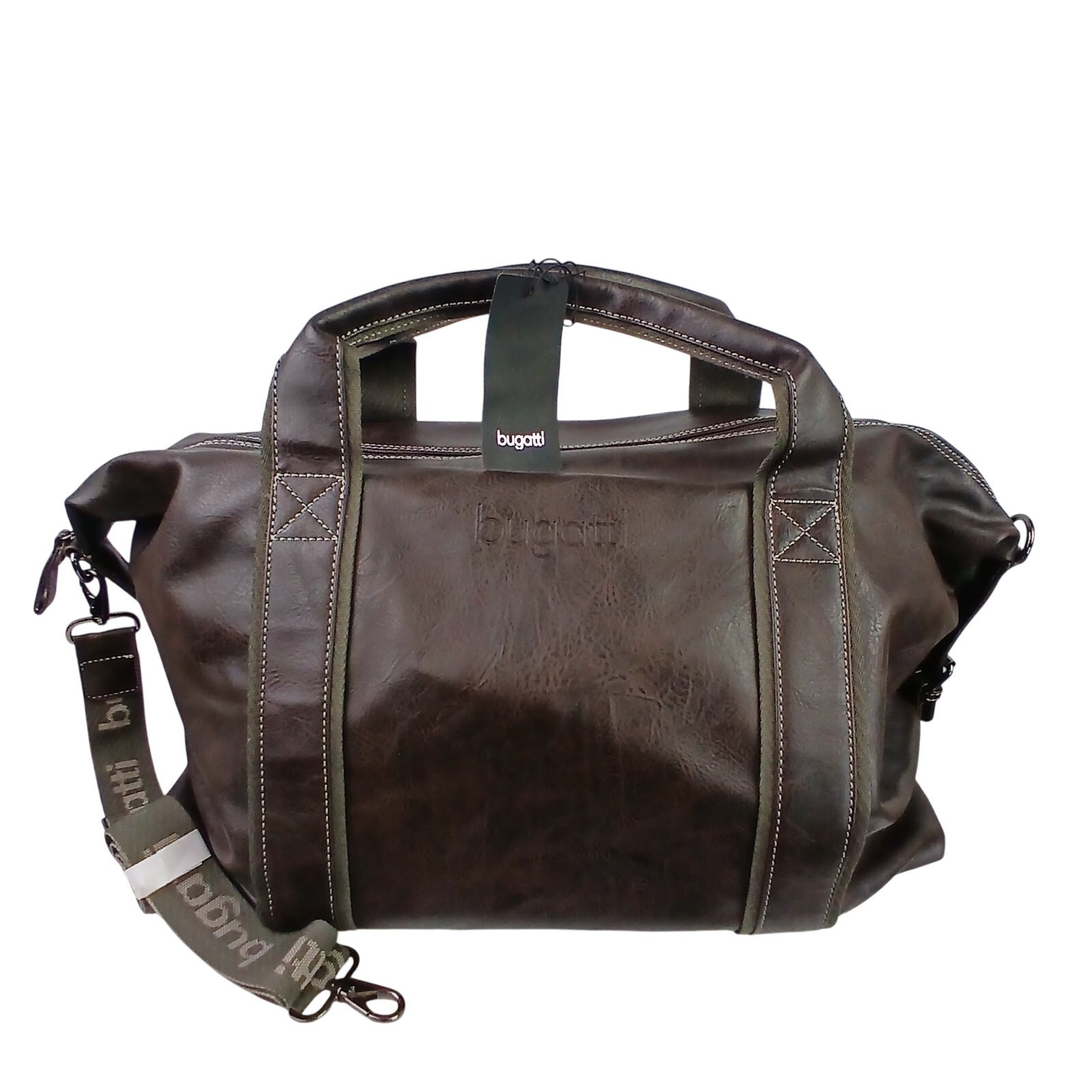Bugatti Weekender Bag Brown Vegan Leather Duffel Travel Carry-On MSRP $149.99