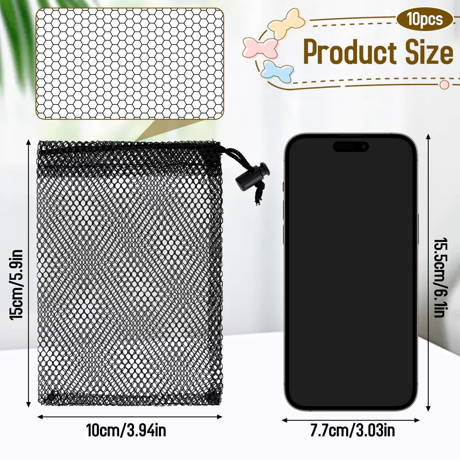 10PCS Small Mesh Bags Drawstring Black Mesh Drawstring Bag Mini Nylon Net Bag…
