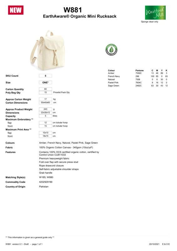 Westford Mill Earthaware Organic Mini Rucksack W881 – Heavyweight Fabric