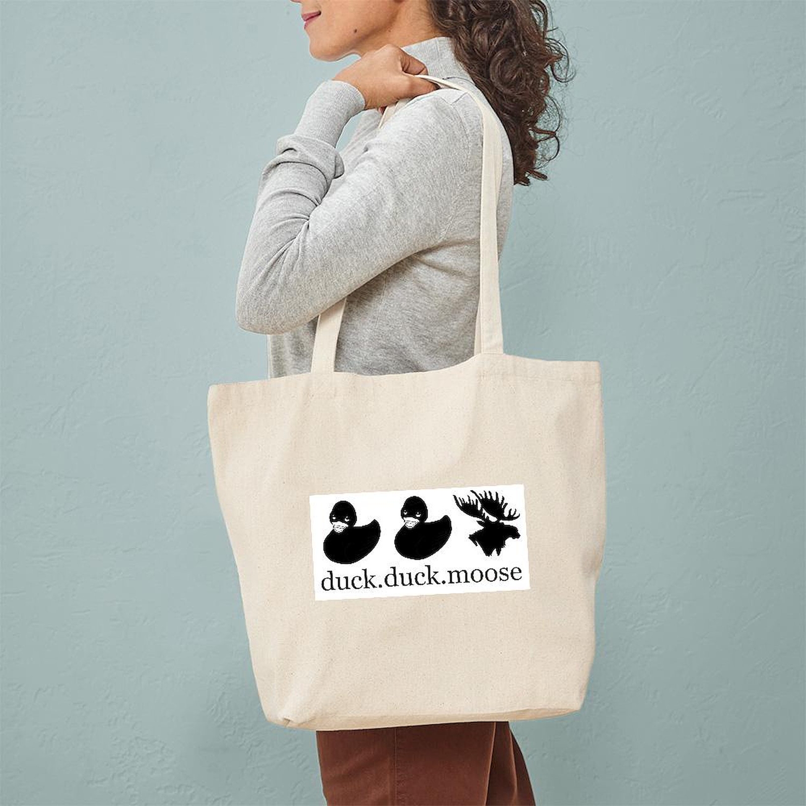 CafePress Duck Duck Moose Natural Canvas Tote Bag, Cloth Shopping Bag (65744394)