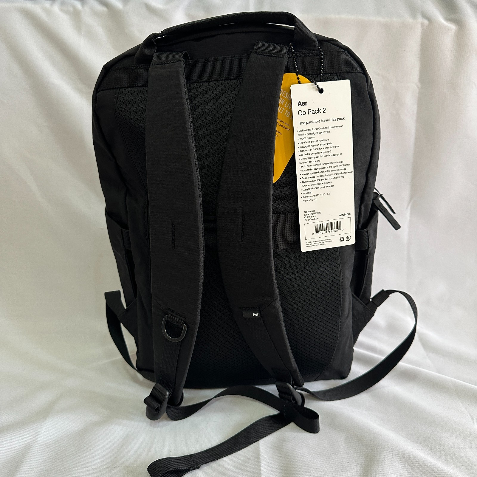 Aer Go Pack 2 20L Black – Packable Lightweight Travel Backpack for 16″ Laptop, B