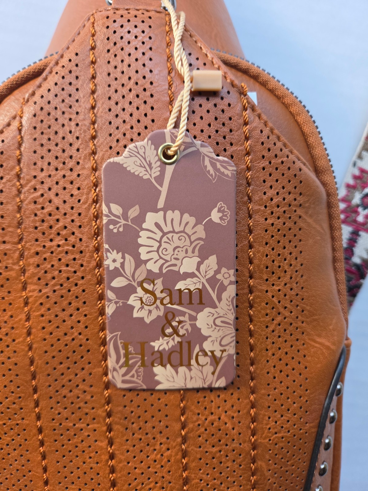 Sam & Hadley Western Cognac Color Crossbody Sling Bag with Studded Accent