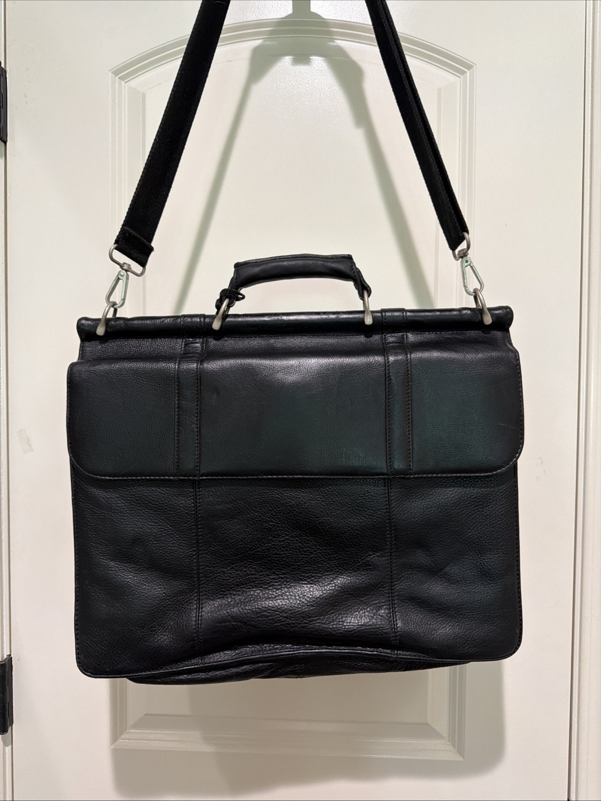 Vintage Wilsons Leather Expandable Briefcase Laptop Messenger Bag Black w/Strap
