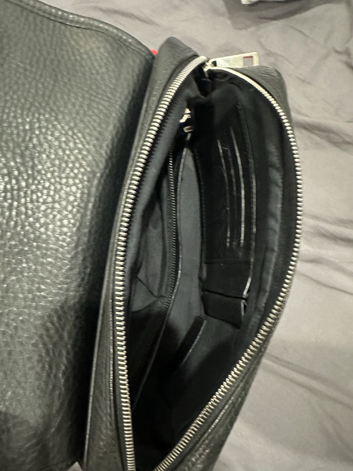 Bally Black Pebbled Leather Wrist Strap Clutch, Magnetic/Zip, Dust Bag