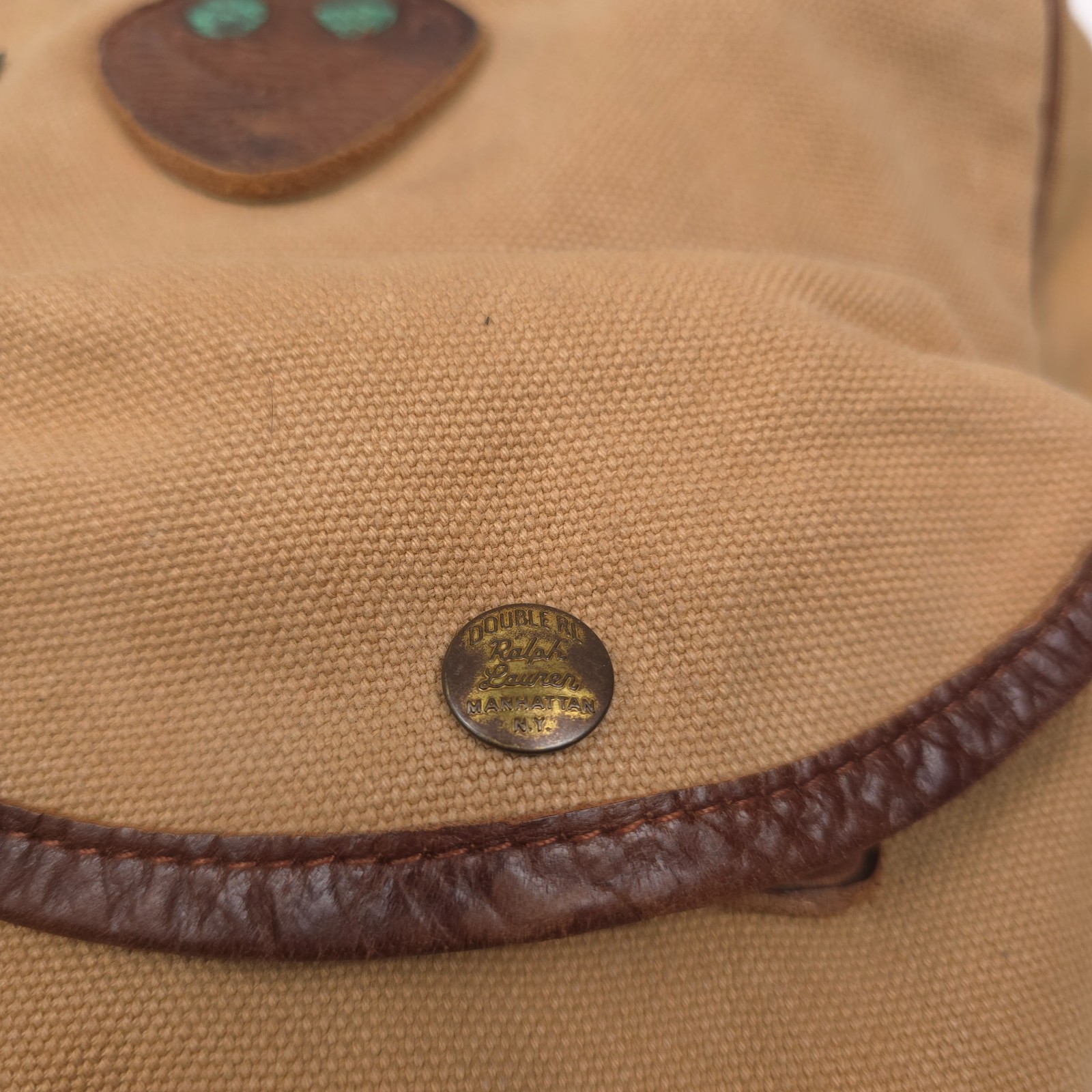 RRL Canvas Briefcase Mens Tan & Brown Leather-Trim Double RL NWT Authentic