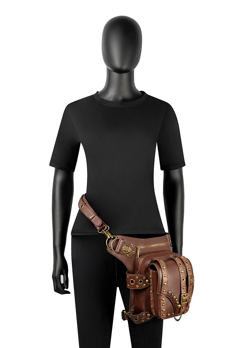 GEARDUKE Men Women Gothic Steampunk Crossbody Shoulder Leather waist Chest Bag