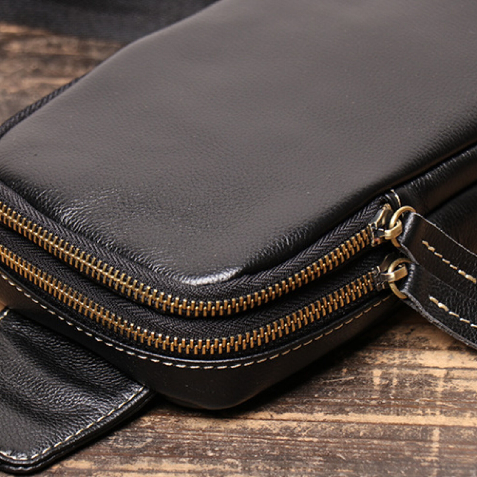 Men Black Leather Sling Bag Crossbody Shoulder Chest Pouch Small Travel Pack