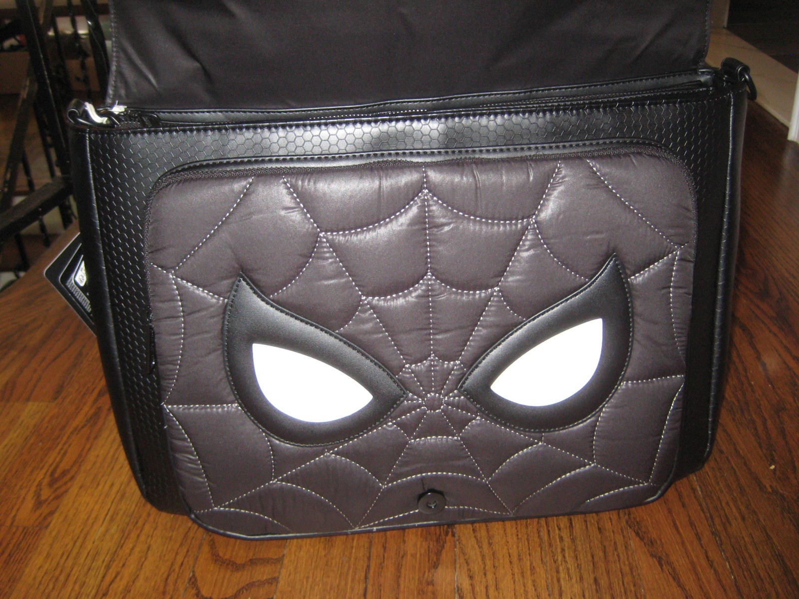 Loungefly Marvel Spider-Man Black & White Suit Quilted Messenger Crossbody Bag