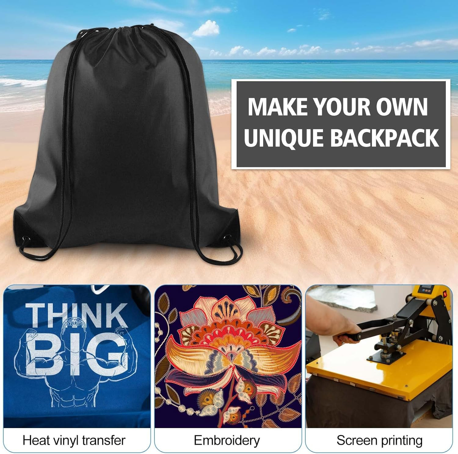 2Pzs Mochilas de Cuerda Deportivas Negras para Escuela Gimnasio o Viaje
