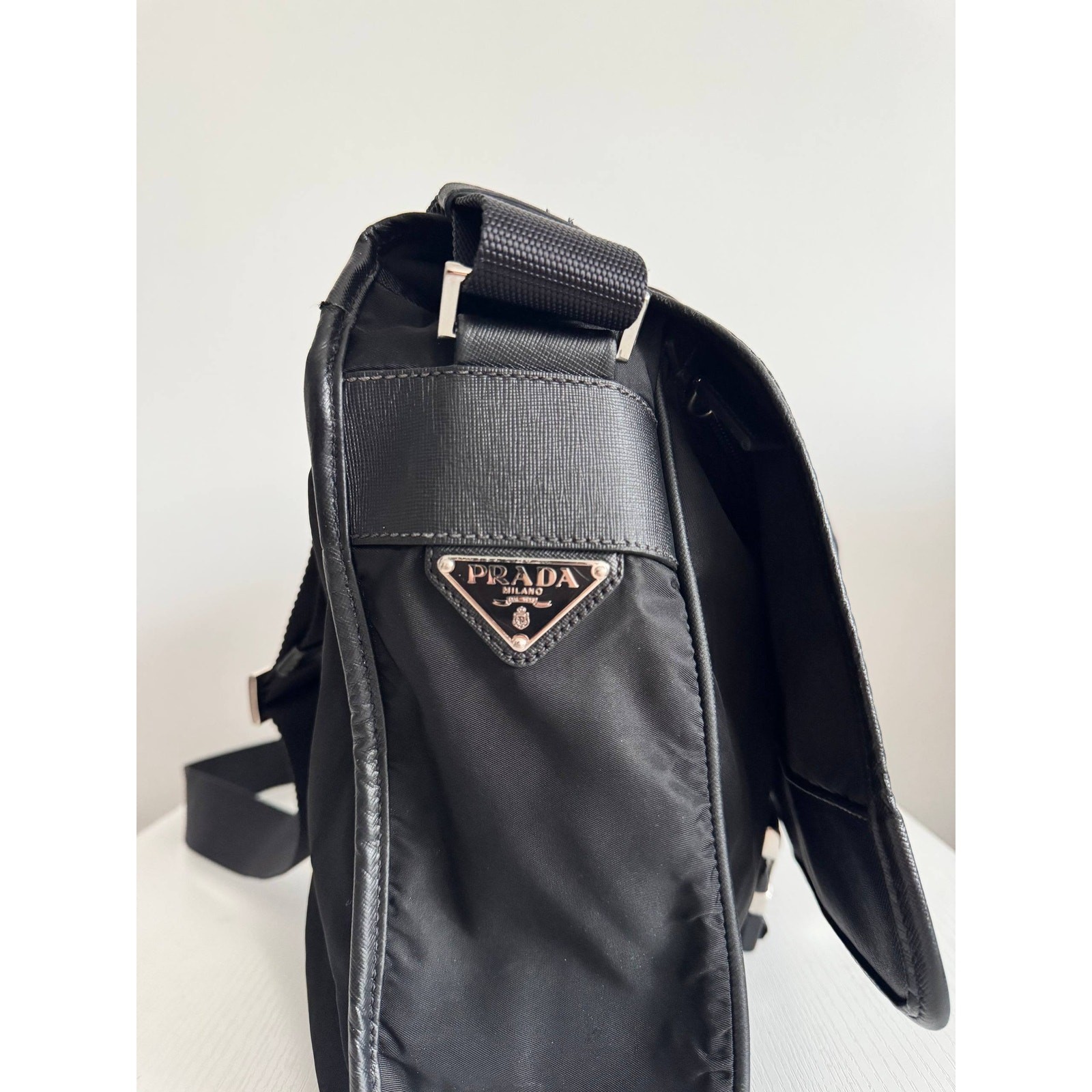 Prada Triangle Logo Black Nylon Messenger Bag