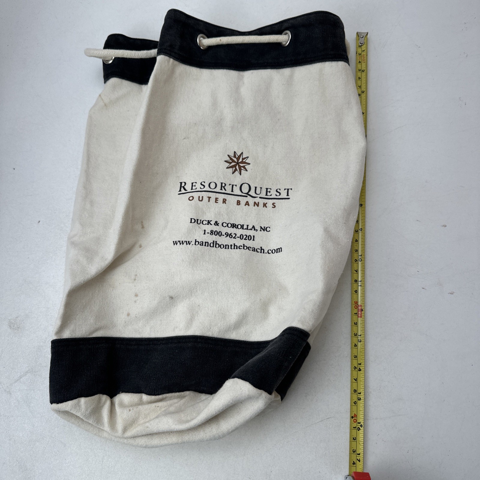Resort Quest Outer Banks Drawstring Canvas Bag Duck & Corolla NC North Carolina