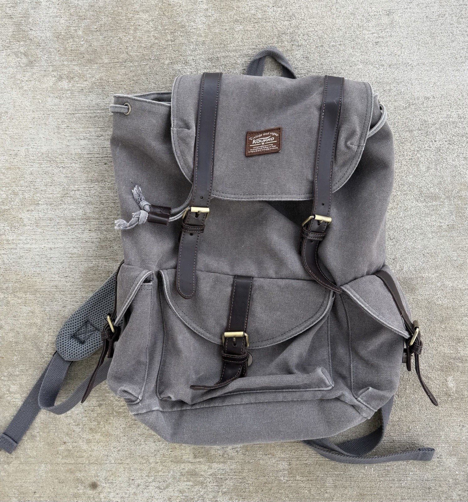 KAUKKO Men’s Gray Canvas Backpack Travel Hiking Camping Rucksack Laptop Bag