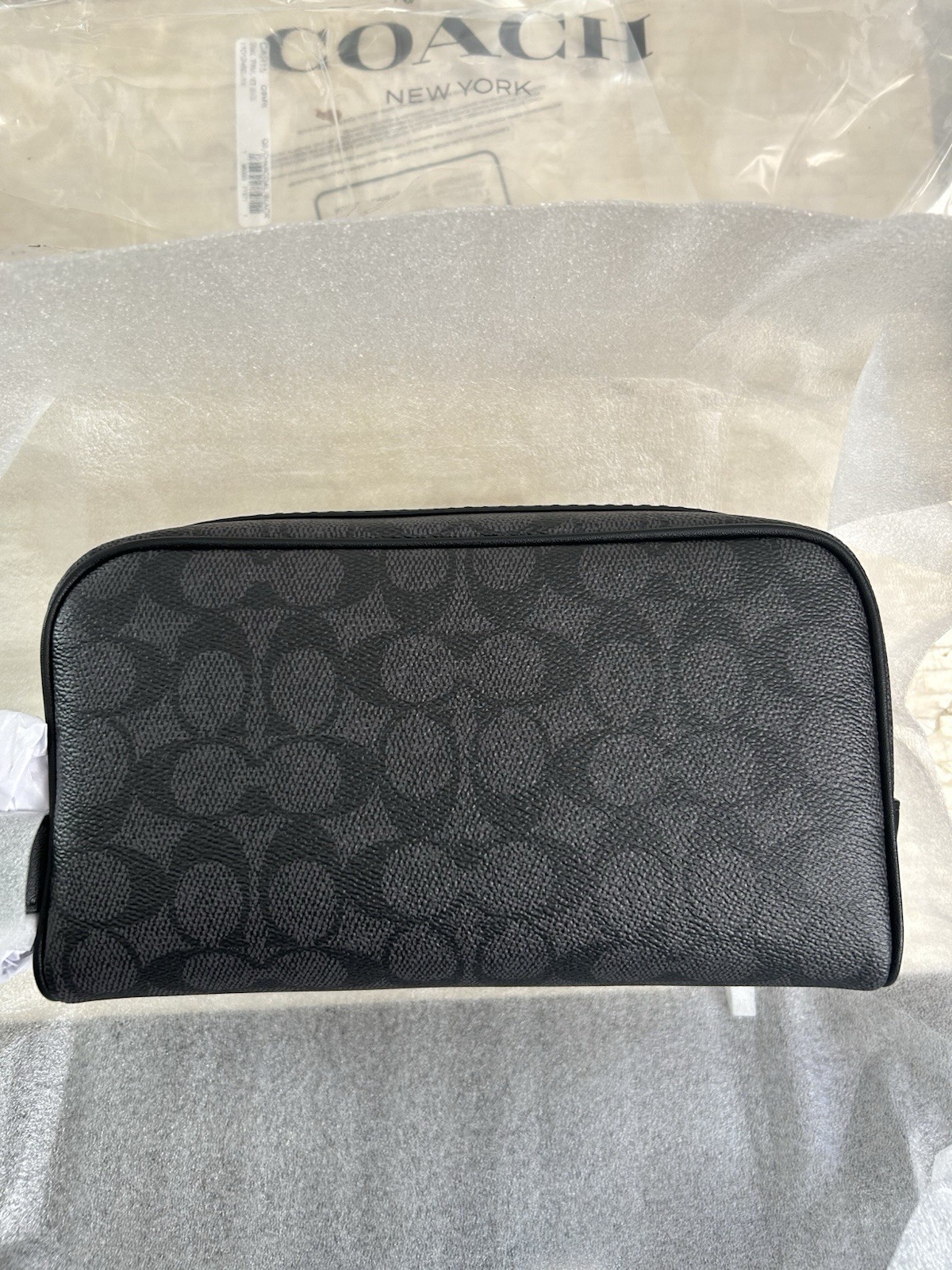 Coach Small Travel Kit In Signature Canvas and calf leather Charcoal/Black CAR15