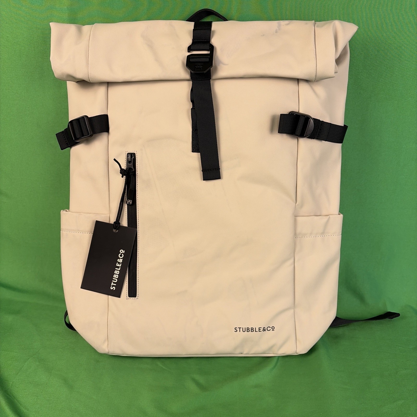 Stubble & Co Roll Top Backpack Sand Laptop Bag Pockets 20L NWT Stained See pic