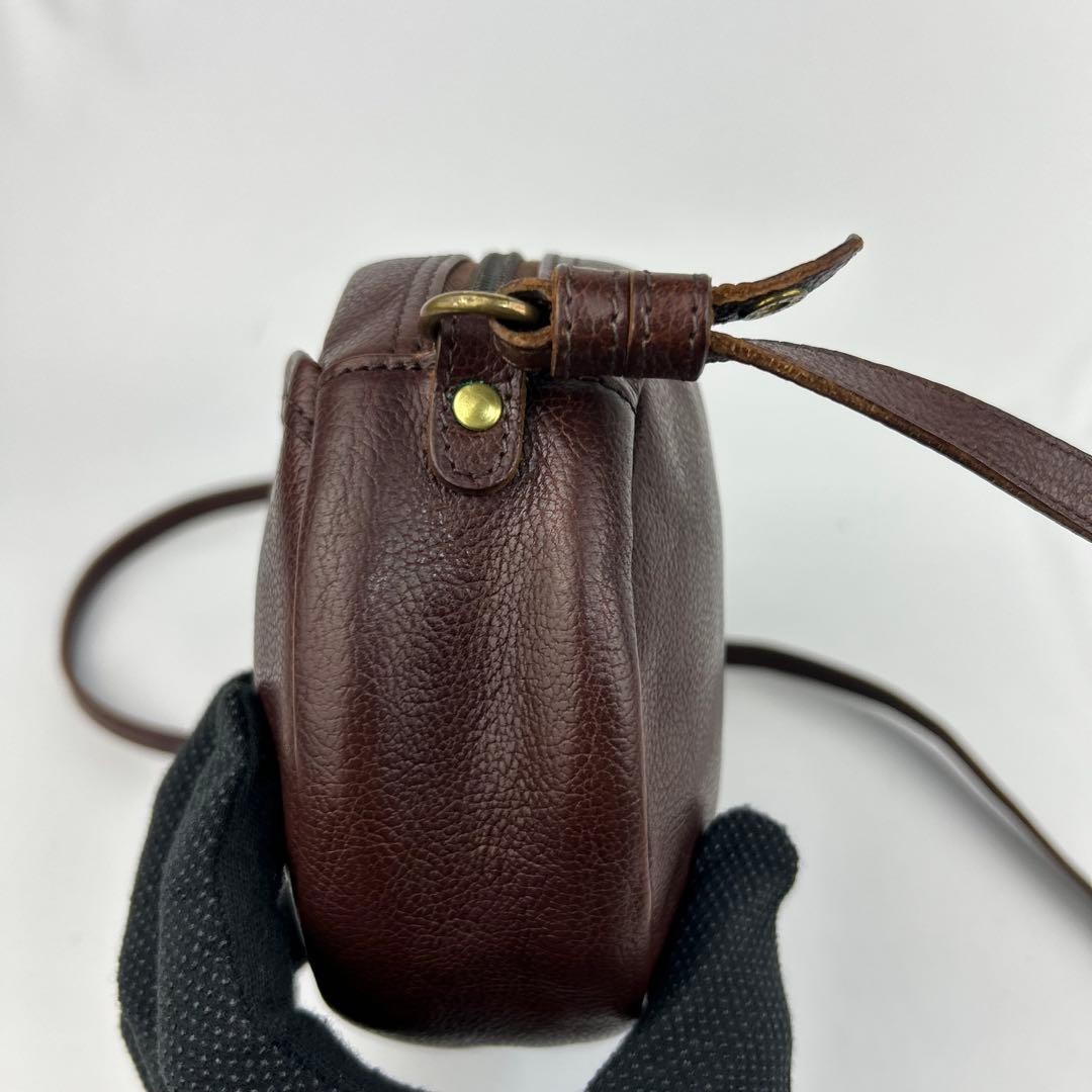 IL BISONTE Oval Leather Shoulder Bag Logo Embossed Brown