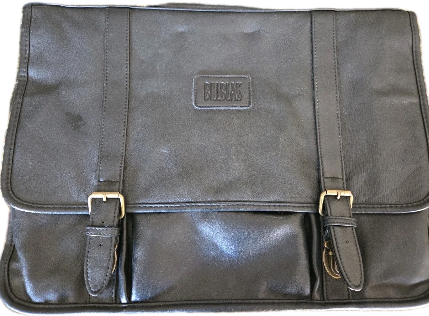 Bill Blass Leather Laptop Satchel Bag Black Crossbody Messenger Breifcase EUC