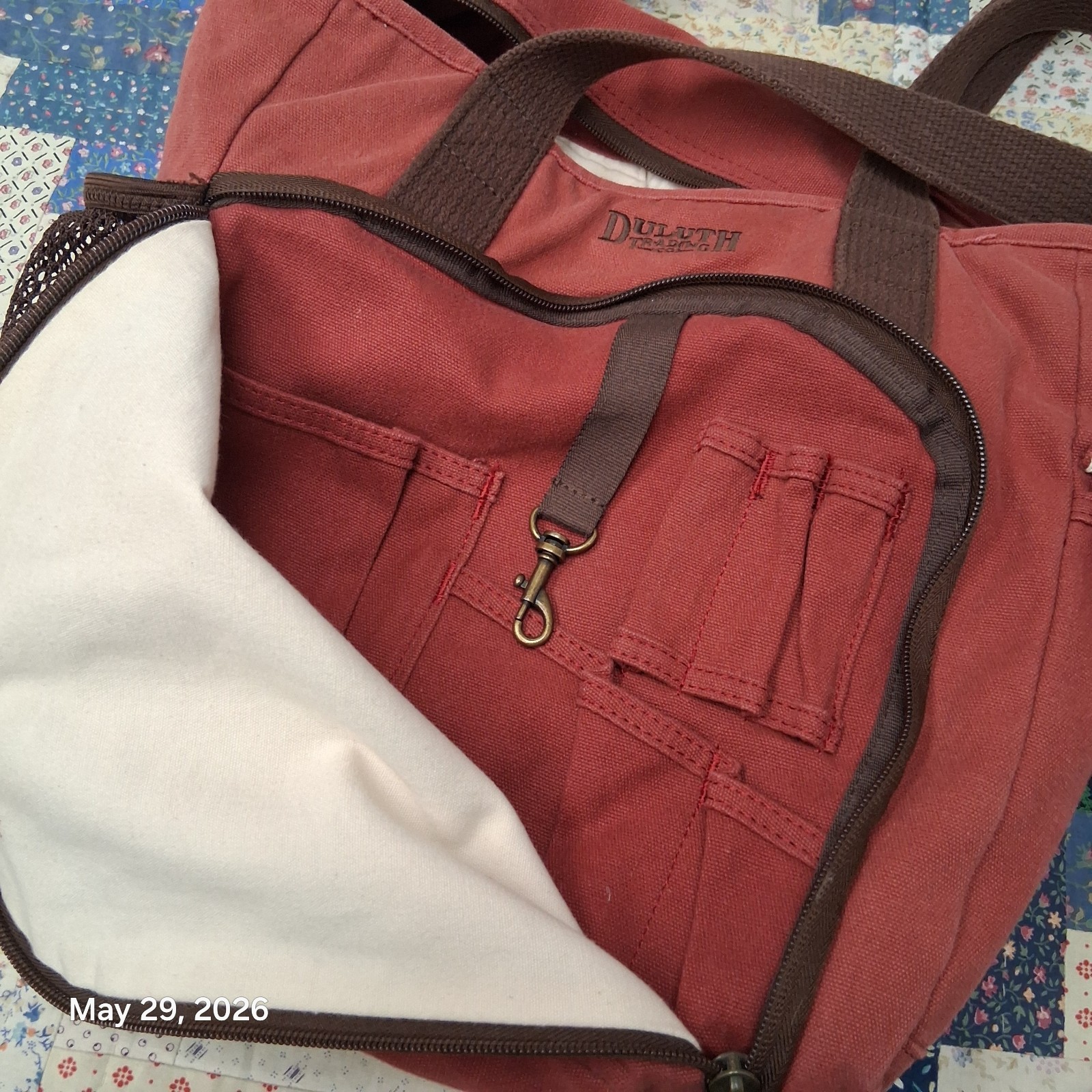 Duluth Trading Co Canvas Utility Tote Bag Red Brown Messenger Carry On