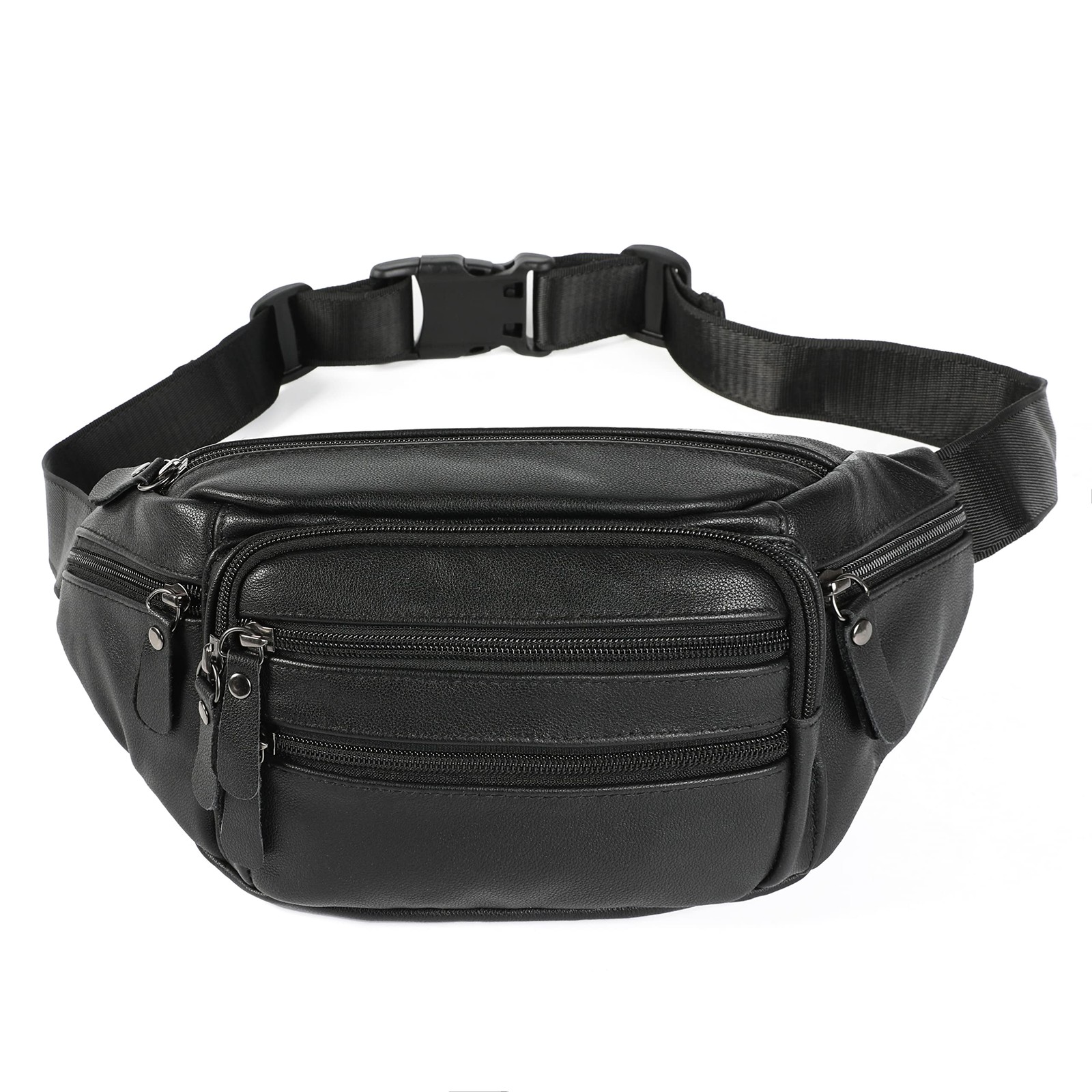 Black Leather Fanny Pack for Men & Women, Free Size, 810#black