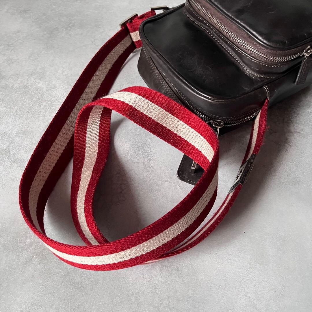 Bally Brown Leather Trainspotting Shoulder Bag Men Zip Vintage Crossbody 16cm