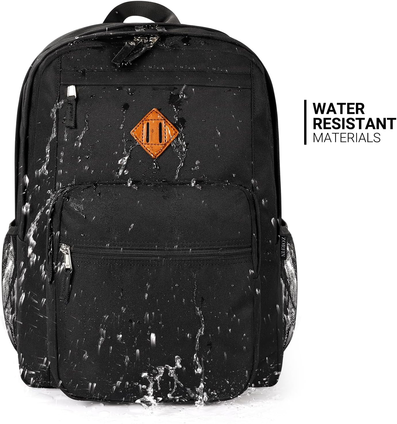 26L Black Backpack for School, College, and Travel: Water Resistant Bookbag with