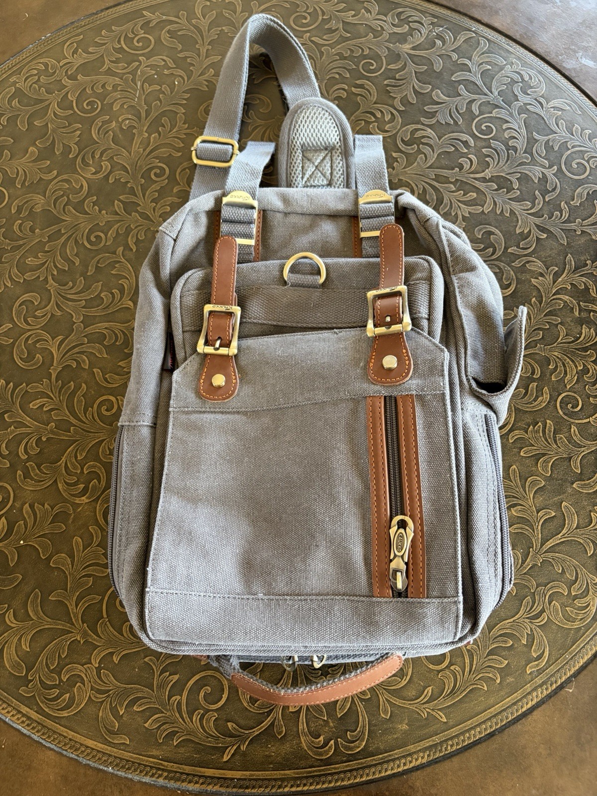 Kaukko Crossbody Canvas Sling Bag Backpack Hiking Commuting Rugged Grey Unisex