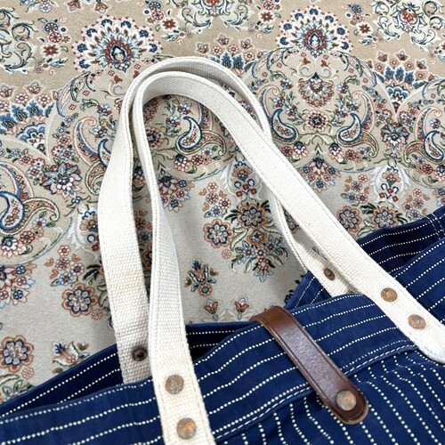 [B+, Size OS] RRL Double RL Stripe Denim Tote — Suede Trim / Canvas Handle / USA