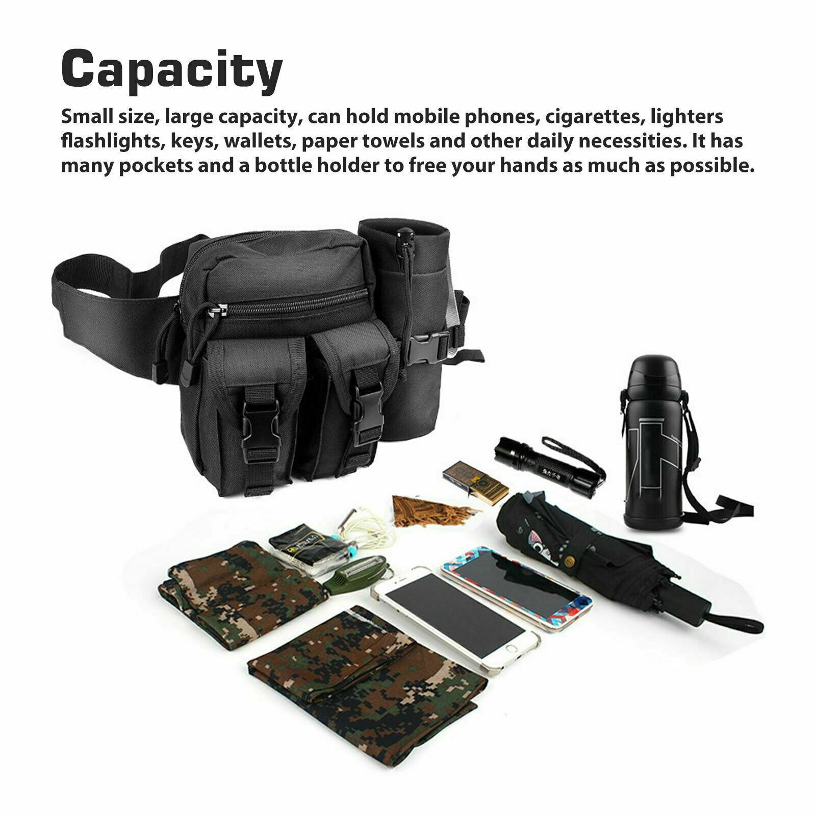 Tactical Hiking Waist Pack With Water Bottle Holder Running Waist Hip Belt Bag
