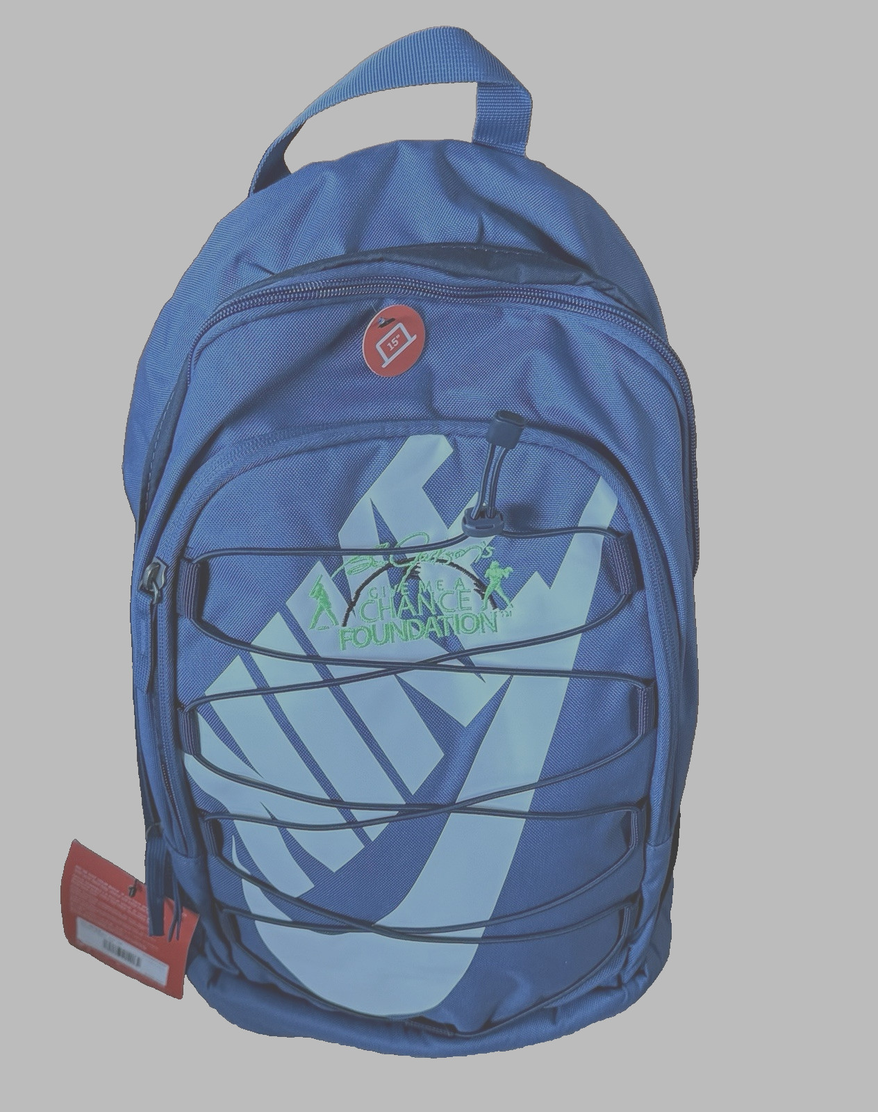 NWT $55 Nike Backpack Bag 15” blue Poly Bo Jackson Give Me A Chance Found. logo