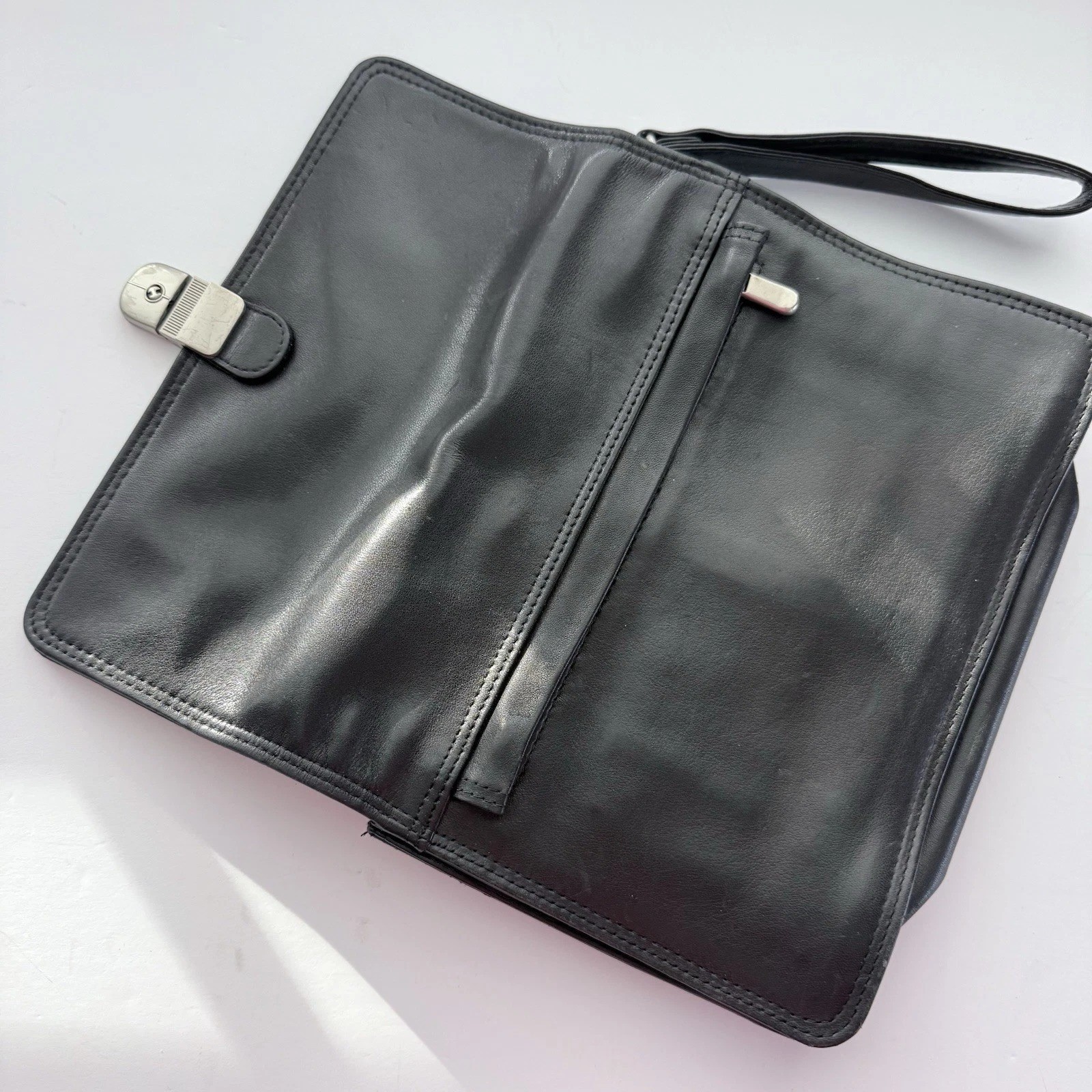 Vintage Studio Wilsons Leather Black Men’s Bag Wrist Strap Clutch Bag 8″ x 9”