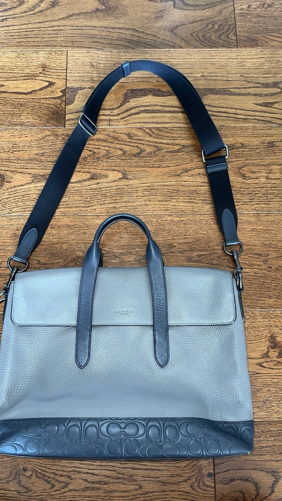 Coach Metropolitan Portfolio Briefcase Bag Gray Blue Navy Pebbled Leather $595
