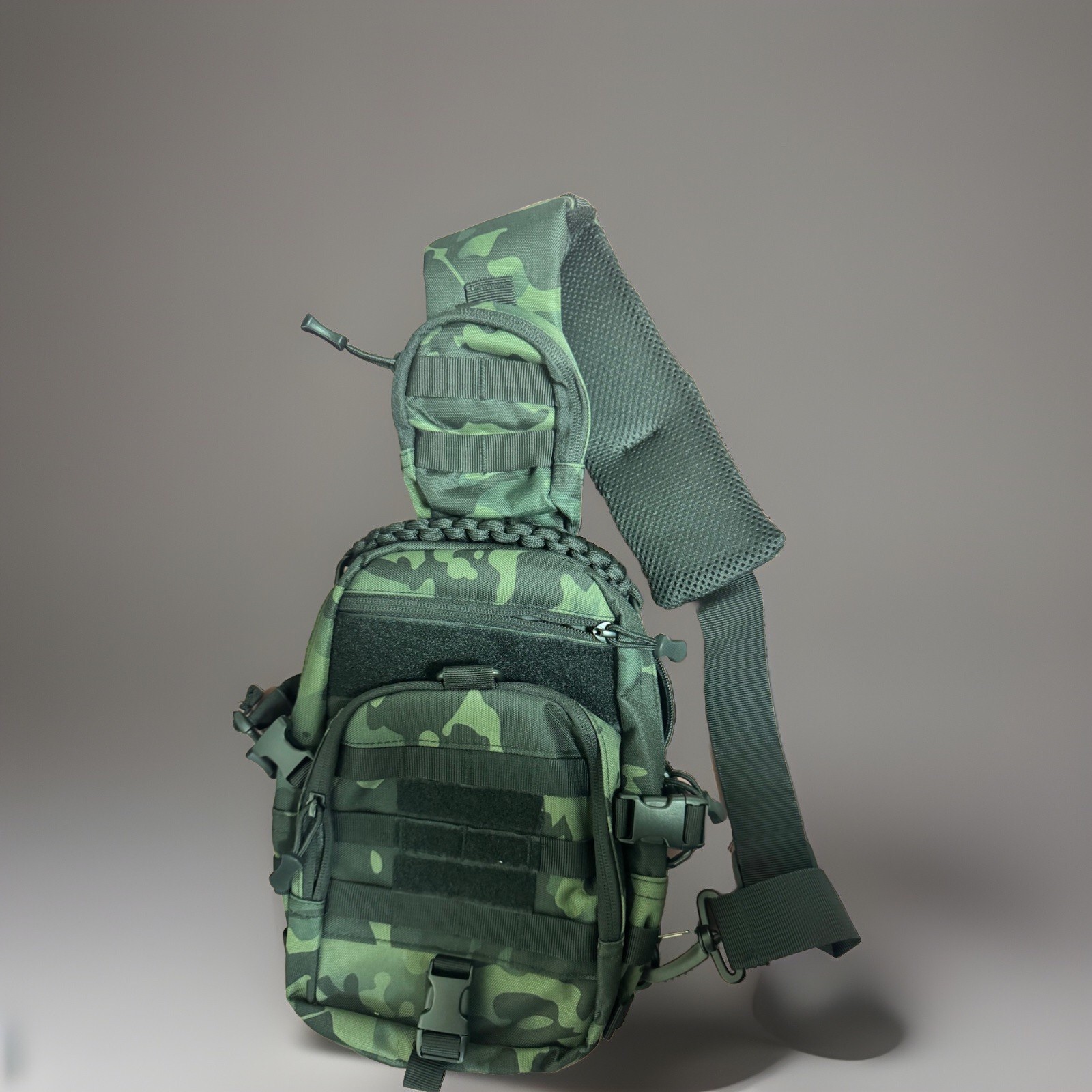 Men’s Camo Printed Sling Backpack Chest Crossbody Travel Shoulder Bag. Braided!