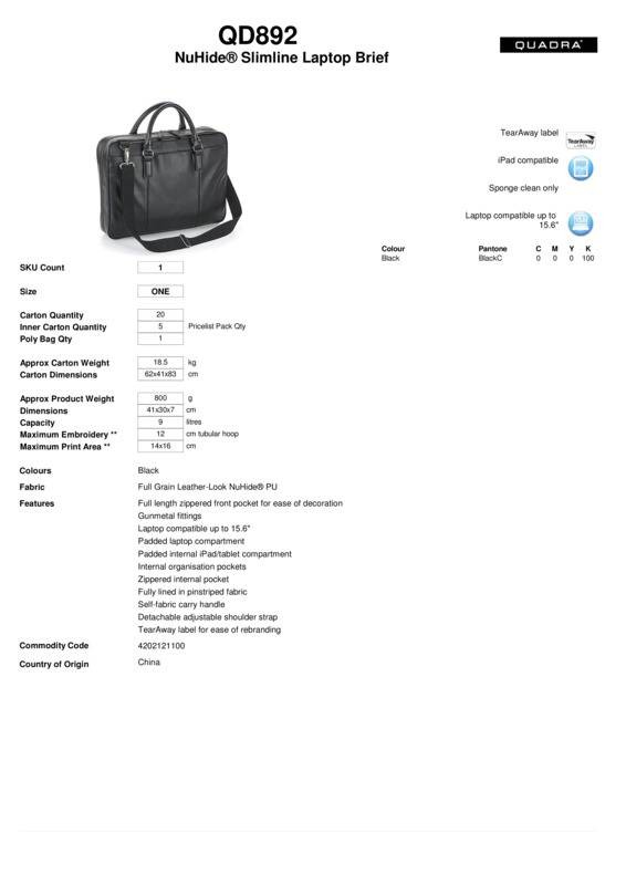 Quadra Nuhide Slimline Laptop Briefcase (QD892)-Business Travel Professional Bag