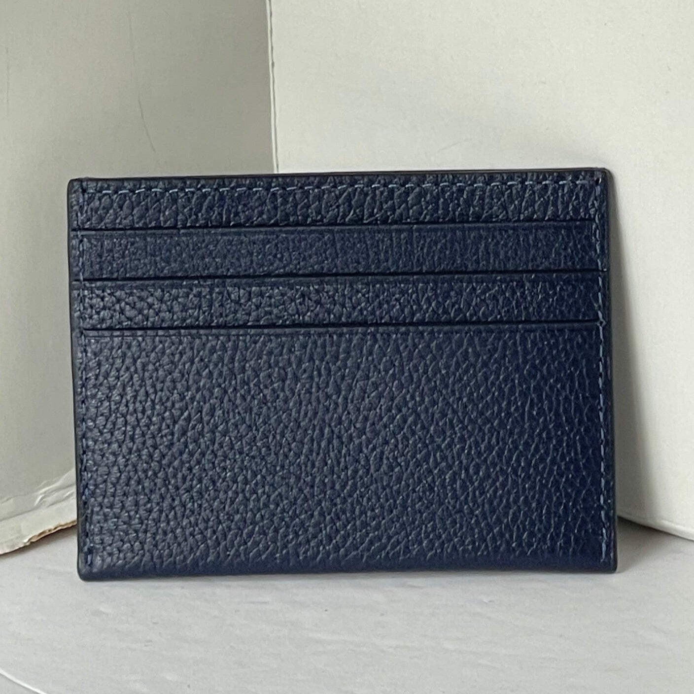 Coach Card Case CP275 Dark Navy Pebbled Leather Slim Wallet Logo