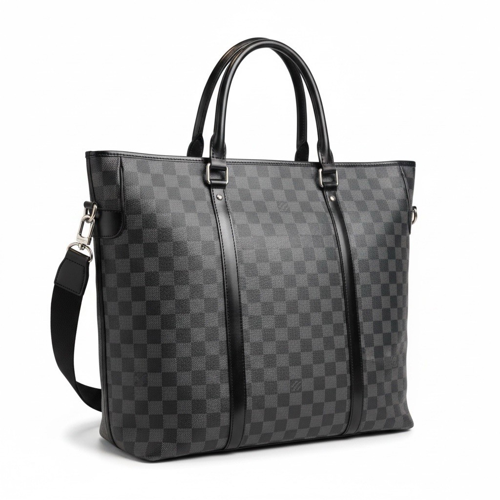 Louis Vuitton Tadao Tote PM Black Leather Damier Graphite