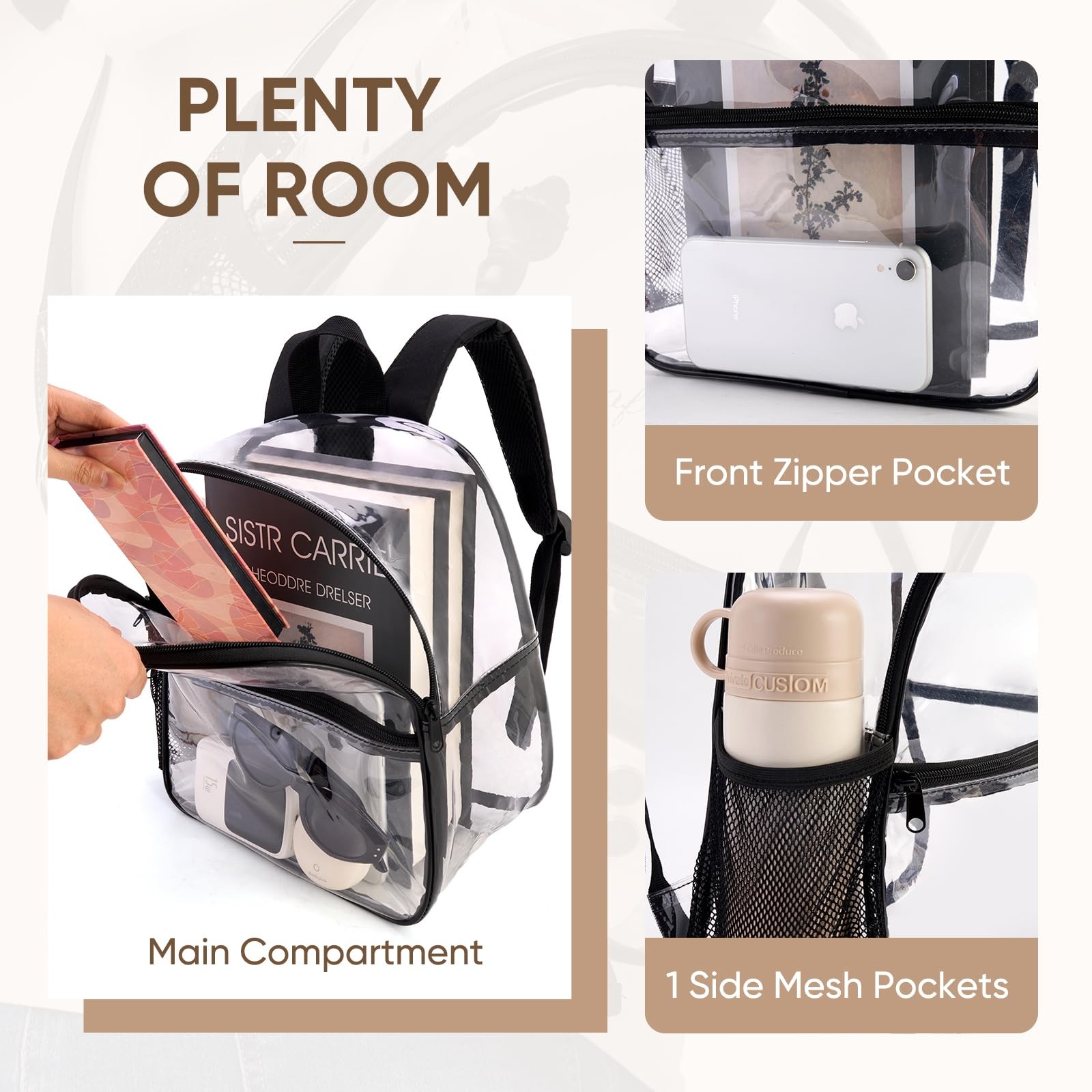 Clear Backpack Stadium Approved 12x6x12,Clear Bag for Stadium events Made of …