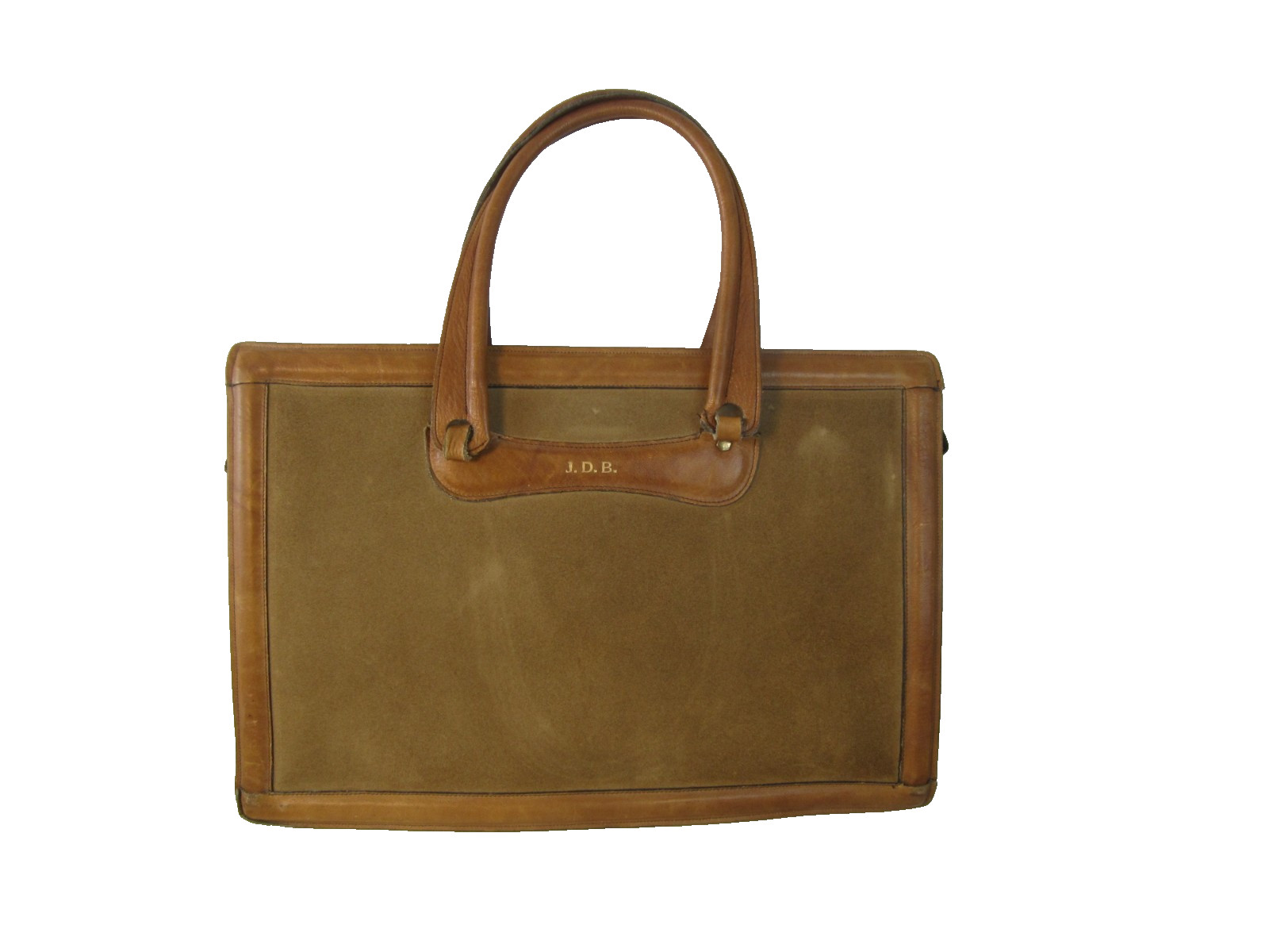Vtg London Harness Co Boston Brown Tan Leather Suede Brief Case Handle Bag