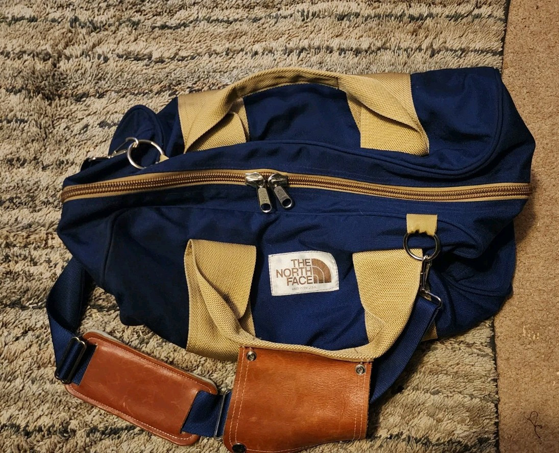 The North Face Brown Label Duffle Bag Navy Blue Vintage USA Shoulder Strap EUC