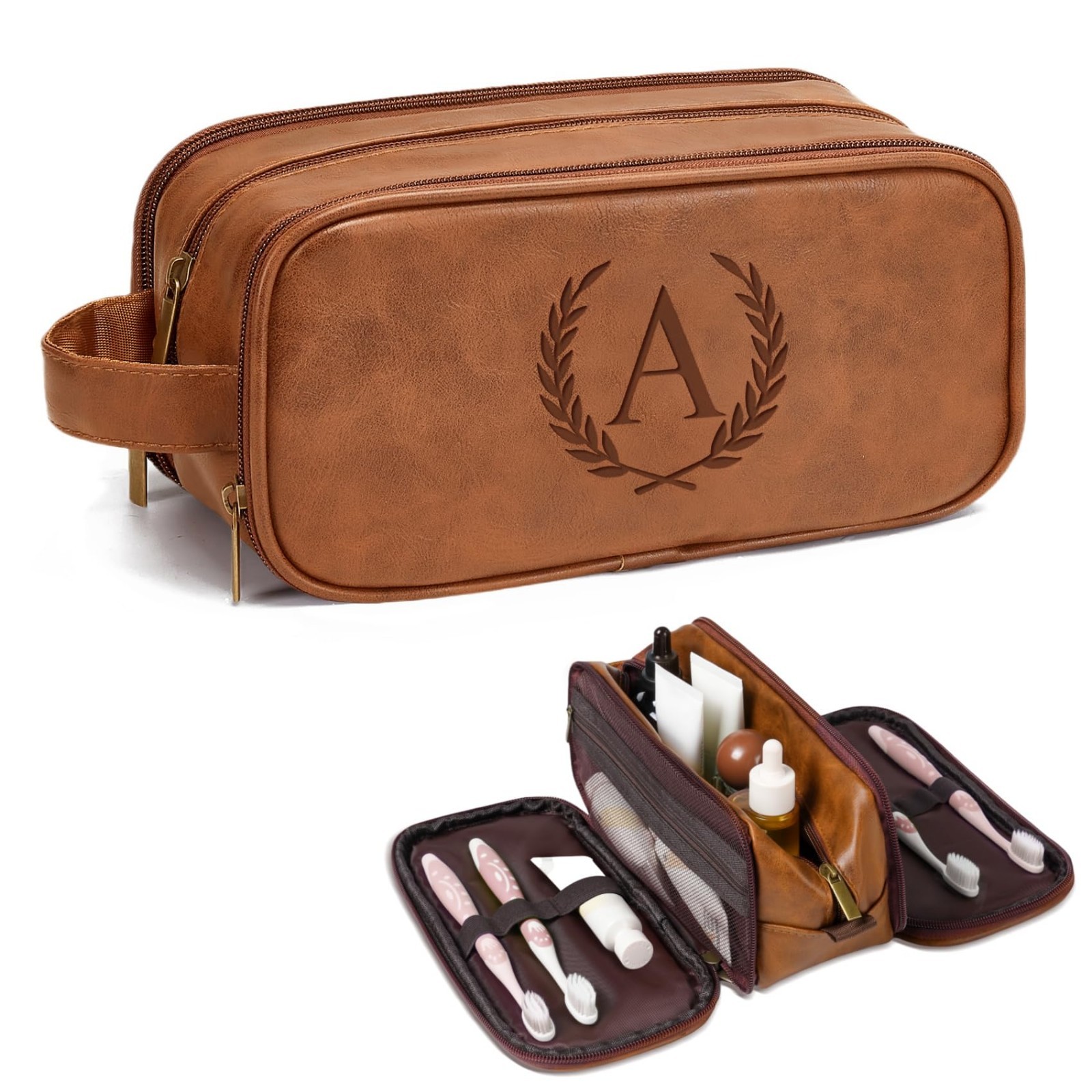 Waterproof Men’s Toiletry Bag – Personalized Leather Travel Organizer, Groomsmen